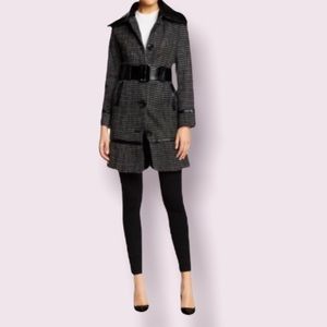 Vertigo Black & Cream Belted Tweed Coat